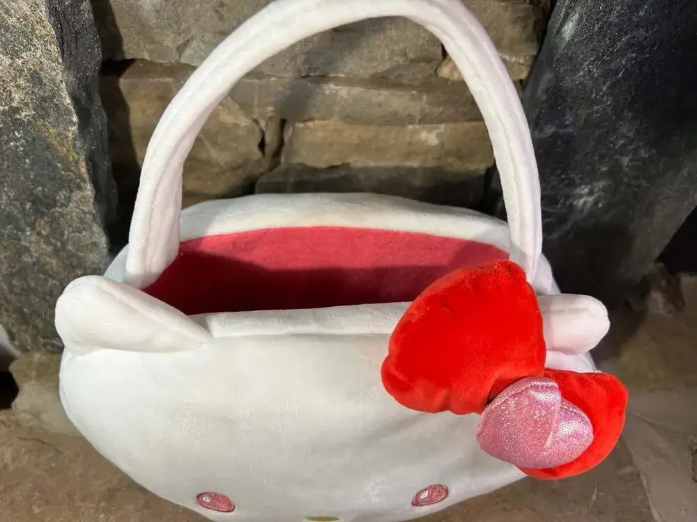 Hello Kitty Sanrio White with pink eyes and red bow plush purse